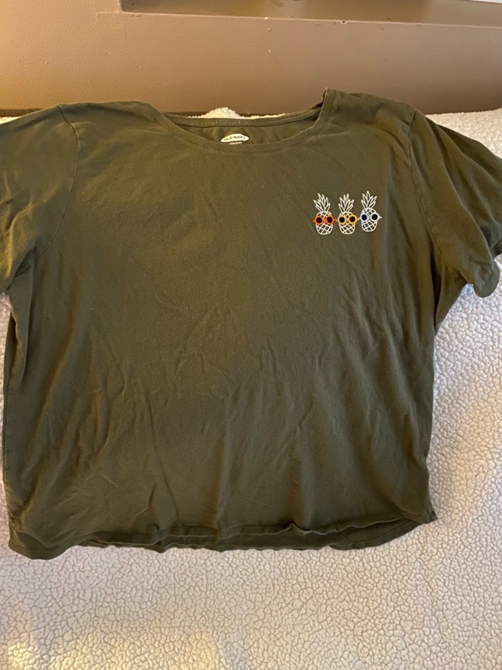 Old Navy Olive Green Short Sleeve Tee with Pineapple Embroidery